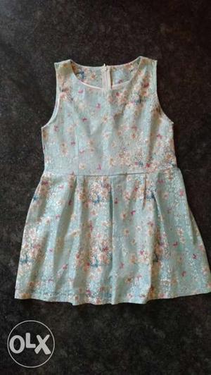 Women's Teal And White Floral Sleevless Dress