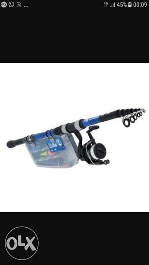 Blue And Black Retractable Fishing Rod With Reel And Tackle