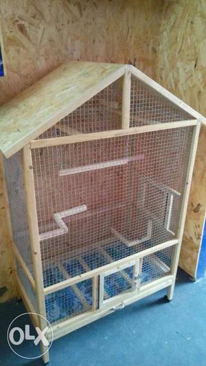 Brown Wooden Frame With Wire Screen Birdcage