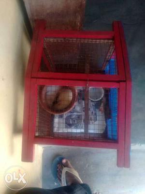 Red Wooden Frame Pet Cage