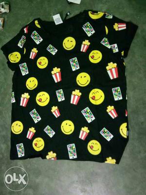 Black, Red, And Yellow Emoji And Popcorn Theme Shirt