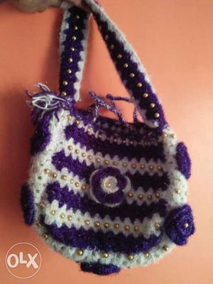 Blue And White Crochet Bag