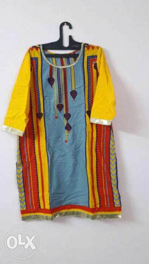 Blue, Red, And Yellow Scoop-neck Dress