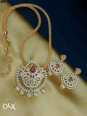 Gold Diamond Encrusted Necklace And Earrings