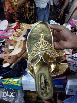 Gold Leather Heeled Sandal