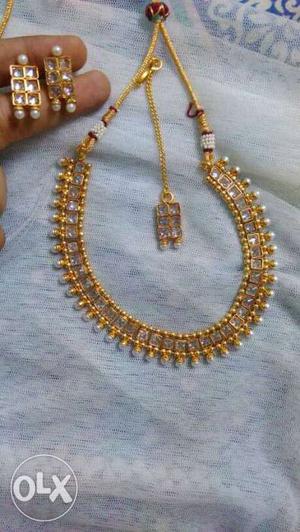 Gold-colored Beaded Necklace And Earrings