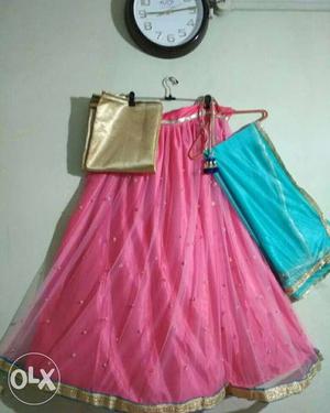 Gold-colored, Teal, And Pink Traditional Dress