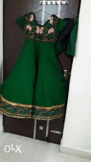 Green Anarkali Suit with dupatta and churidaar
