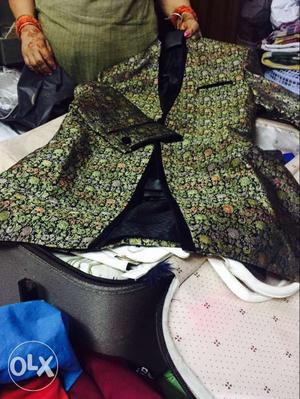 Green And Black Floral Traditional Suit