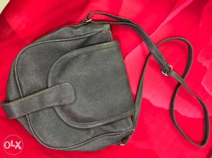 Grey Leather Crossbody Satchel Bag