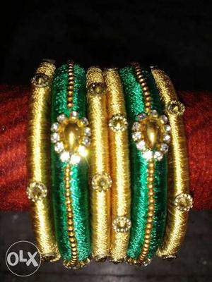 New green silk thread bangles