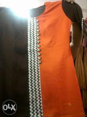 Orange And Black Scoop-neck Dress