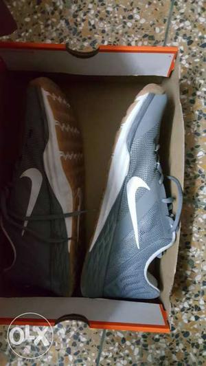 Pair Of Gray Nike Shoes With Box