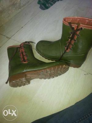 Pair Of Green Rubber Rain Boots