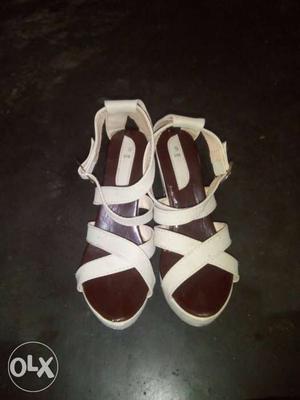 Pair Of White-and-brown Sandals