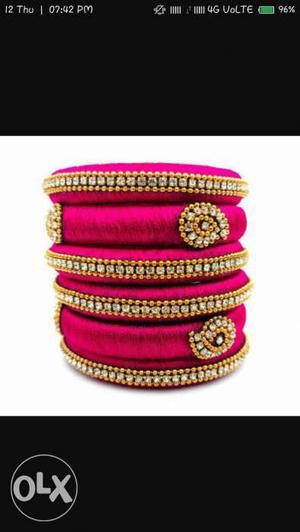 Pink And Gold-colored Thread Bangle Bracelets