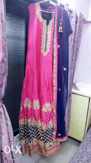 Pink and navy blue..heavy anarkali with