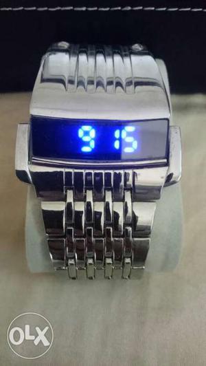 Rectangular Faced Digital Watch With Silver Link