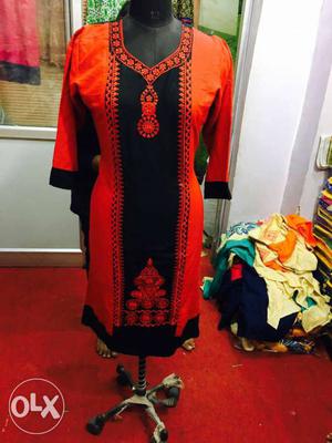 Red And Black Long-sleeved Dress