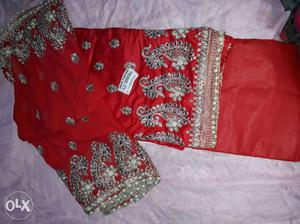 Red And Gray Floral Traditional Dress
