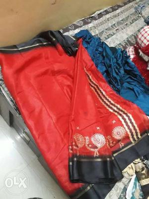 Red, Black, very beautiful cottan sari bilkul new with