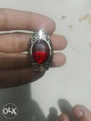 Red Gemstone Silver-colored Ring