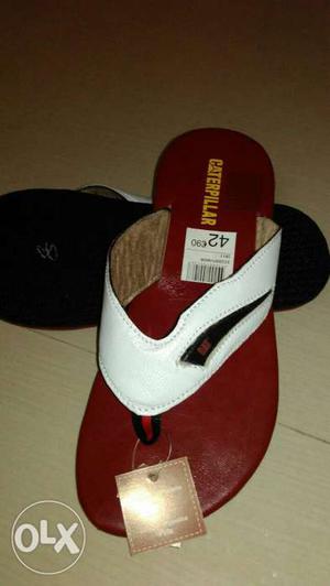 Red-and-white Leather Sandals