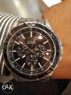 Round Black Framed Guess Chronograph Watch With