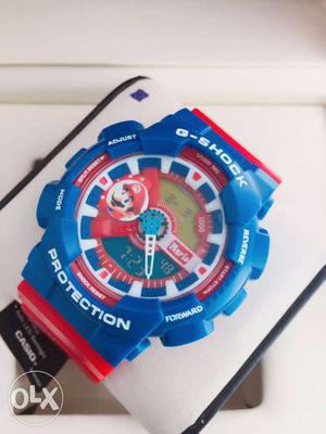 Round Blue And Red Casio G-shock Digital Watch
