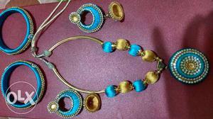 Silk Thread Jewellery Set yellow and Blue colour