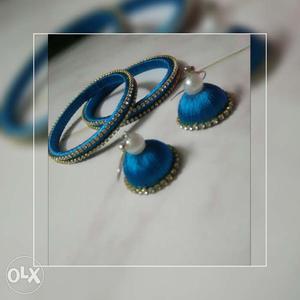 Silk thread earring n Bangles (blue color)