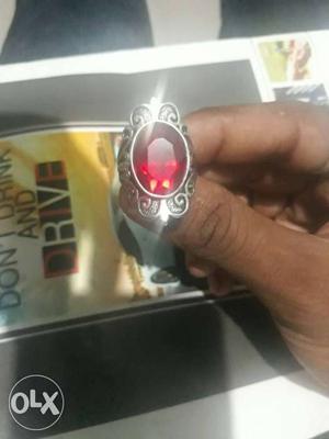 Silver And Red Cabochon Ring