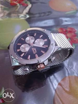 Silver Chronograph Watch With Link
