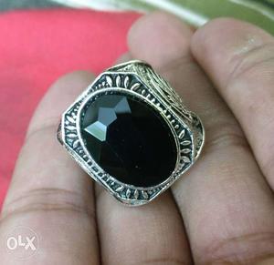 Silver Ring With Black Gem Stones