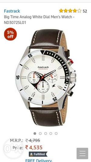 Silver Round Face With Brown Leather Strap Fastrack