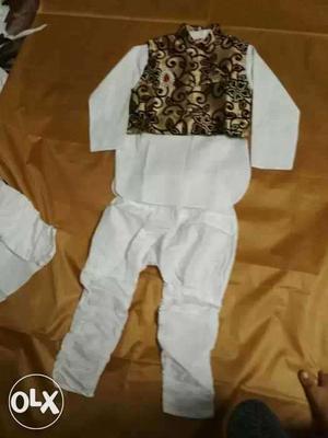 Toddler's Brown And White Long-sleeve Shirt