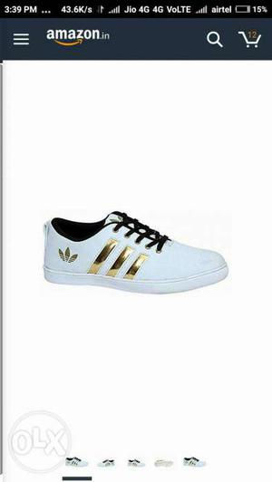 White And Gold Adidas Low Top Sneakers