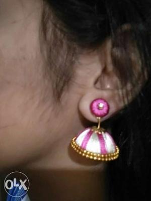 White And Pink Jhumka Earring