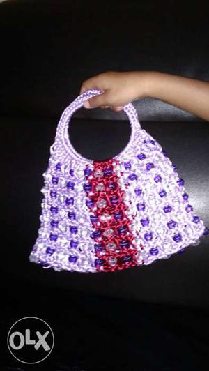 White And Red Knit Hobo Bag