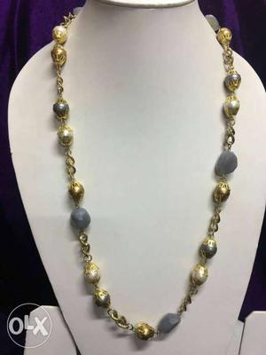 Women's Gray And Gold Beaded Necklace