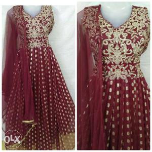 Women's Green, Red, And Brown Floral Traditional Dress