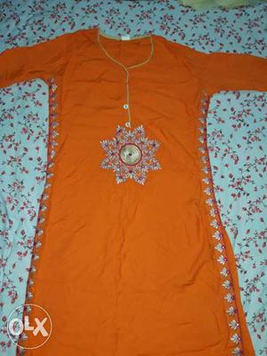 Women's Orange Floral Long Sleeve Dress.. made of very nice