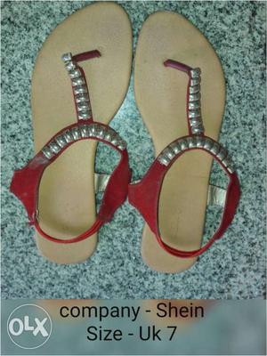 Women's Pair Of Beige-and-red Sandals