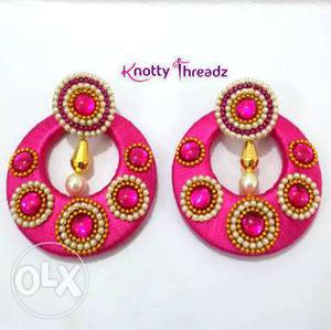 Women's Pair Of Pink-and-white Knotty Threadz Earrings