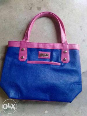 Women's Pink And Blue Handbag