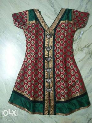 Women's Red-green-and-brown Short Sleeve Dress
