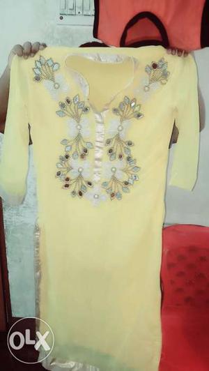 Yellow And White Floral 3/4 Sleeve Dress