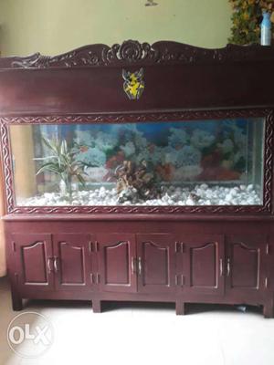 Brown Wooden Cabinet Frame Fish Tank