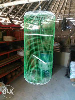 Green Wire Hanging Bird Cage