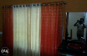 Red And Beige Window Curtain